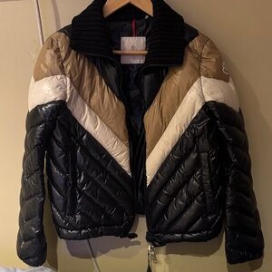 Made only for Saks fifth Avenue Moncler Black and Tan Chevron Puffer Jacket